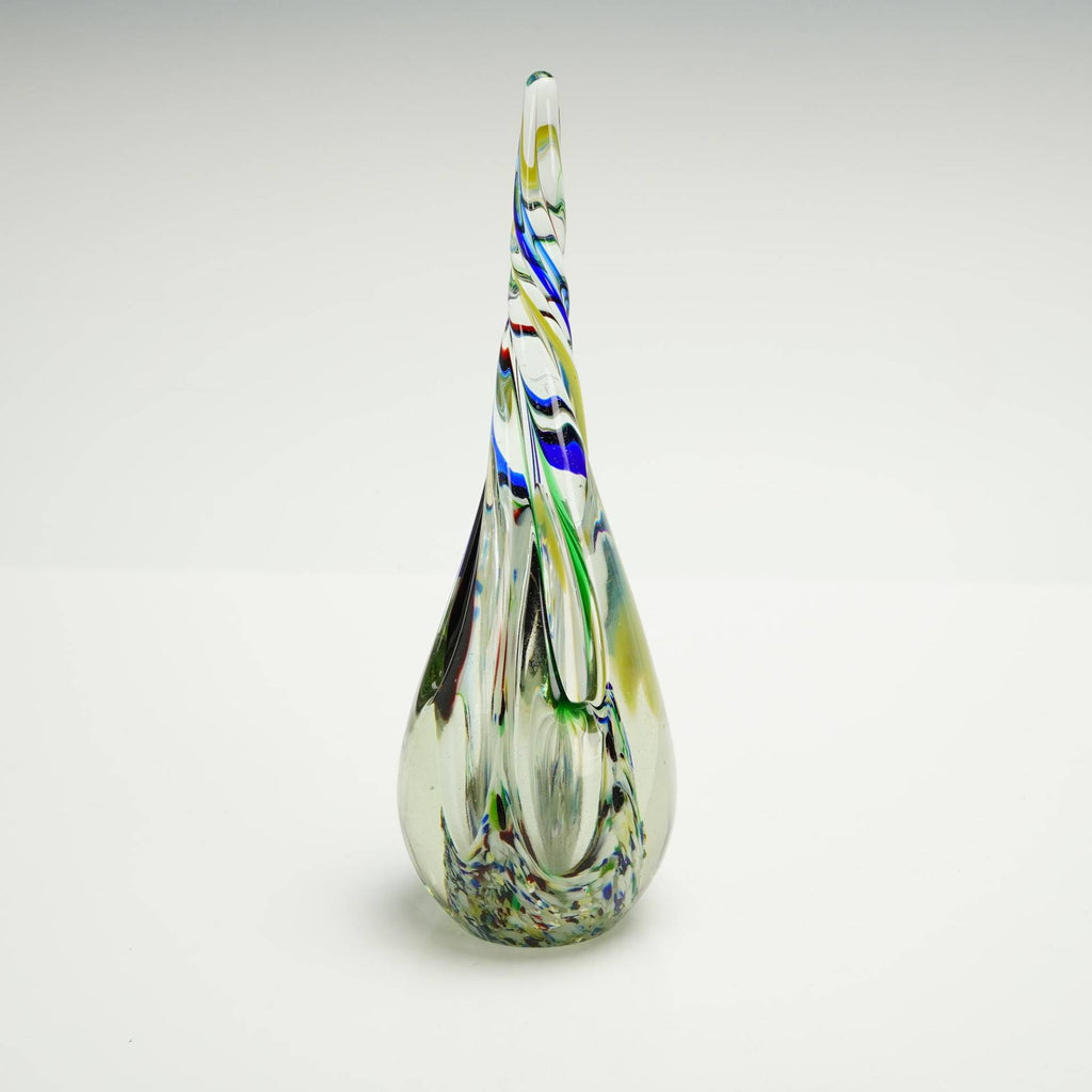 Art Glass 10" Twist Vase Polychrome Cane Swirls Elongated Teardrop Murano Style