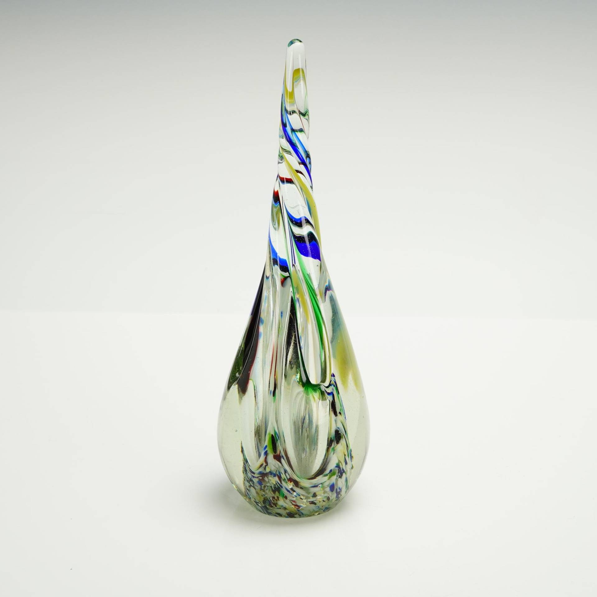Art Glass 10" Twist Vase Polychrome Cane Swirls Elongated Teardrop Murano Style