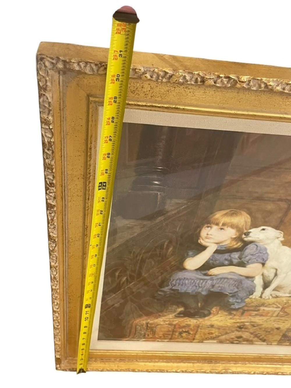 Briton Riviere Sympathy Framed Print Girl & Dog Victorian Gold Gilt Frame 26x31
