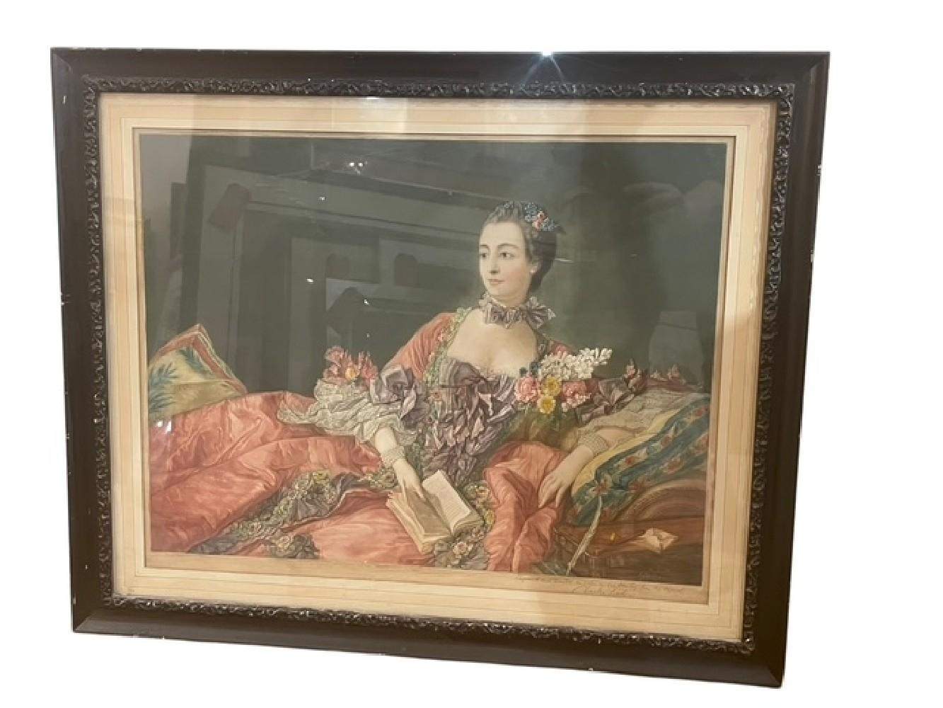 Charles Bird Signed Color Etching Madame de Pompadour after Boucher Early 1900s