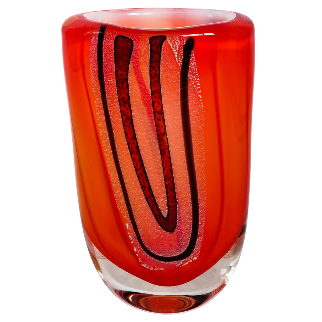 Set of 2 Studio Art Glass Vases Abstract Orange Burgundy Amber 10.5" 12.5"