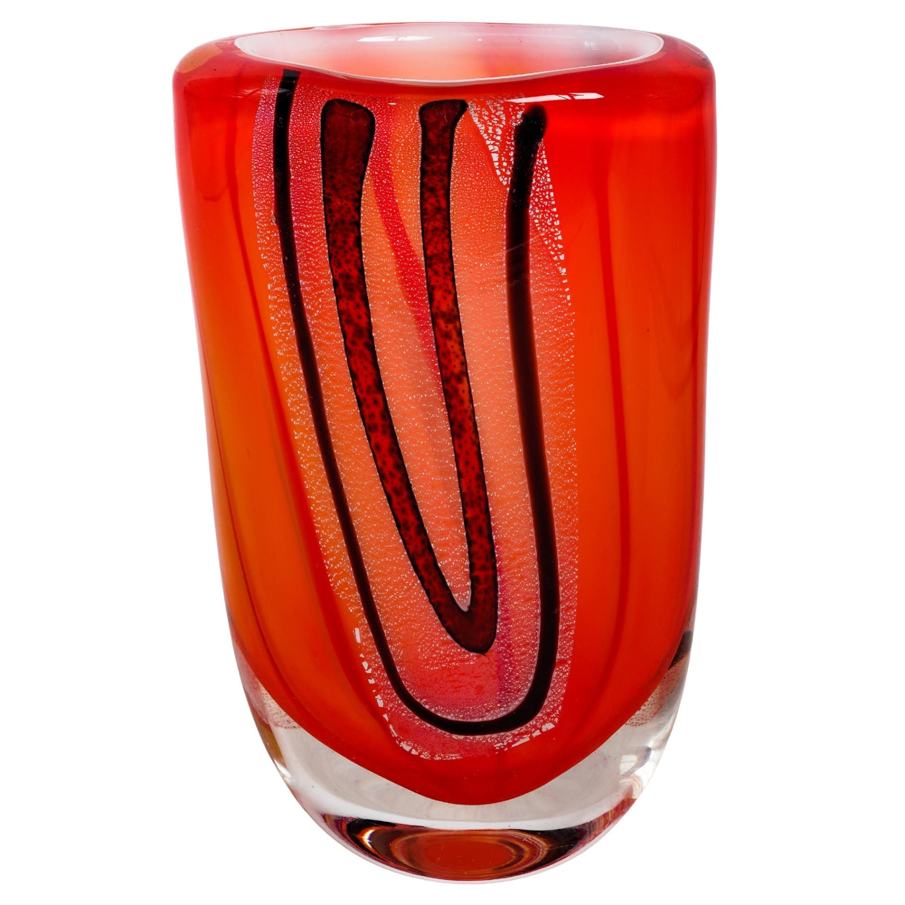 Set of 2 Studio Art Glass Vases Abstract Orange Burgundy Amber 10.5" 12.5"