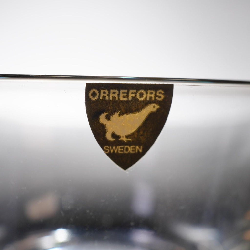 Pair Orrefors Sweden Crystal Double Old Fashioned Glasses Whiskey Tumblers Label