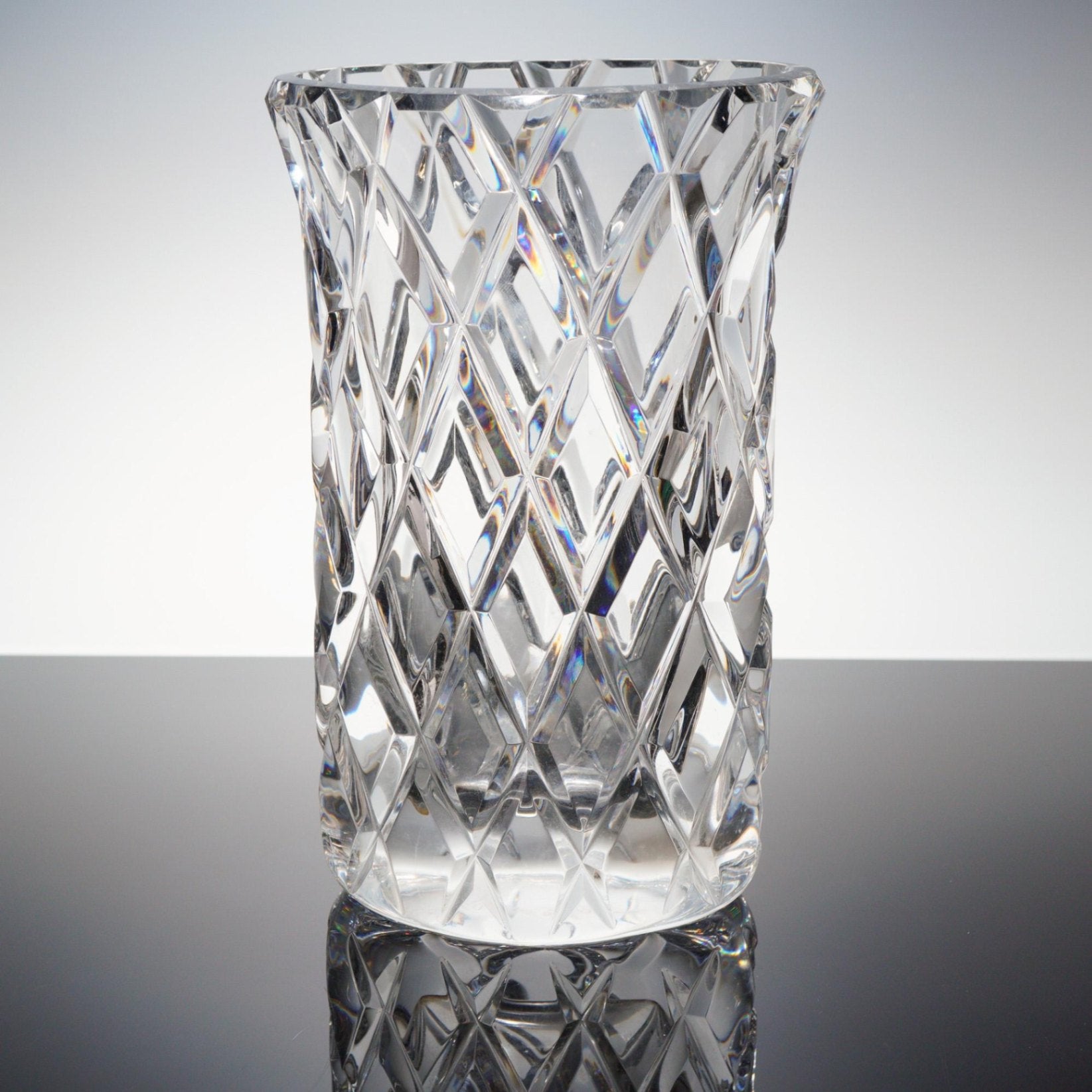 Orrefors Sofiero Crystal Cylinder Vase 9.5" Gunnar Cyren Sweden Unsigned Large