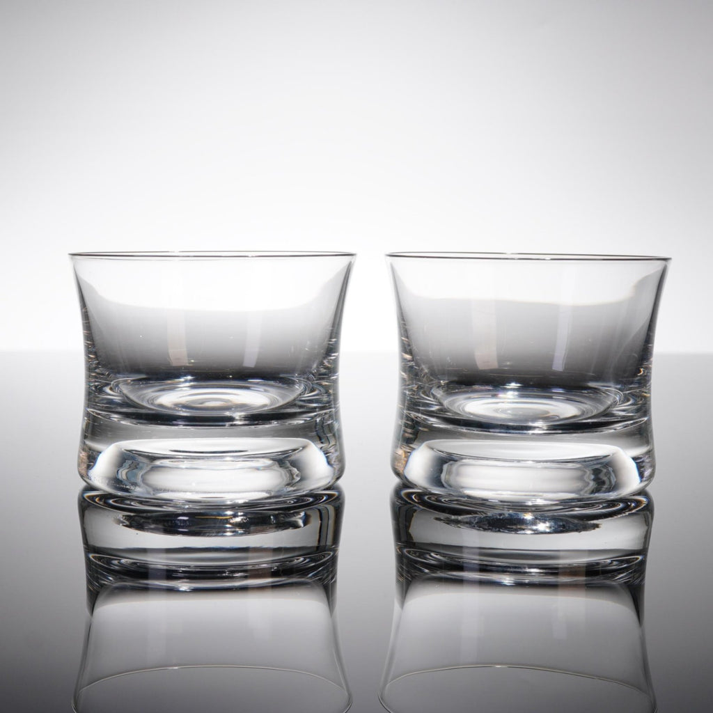 Pair Orrefors Sweden Crystal Double Old Fashioned Whiskey Glasses Minimalist DOF