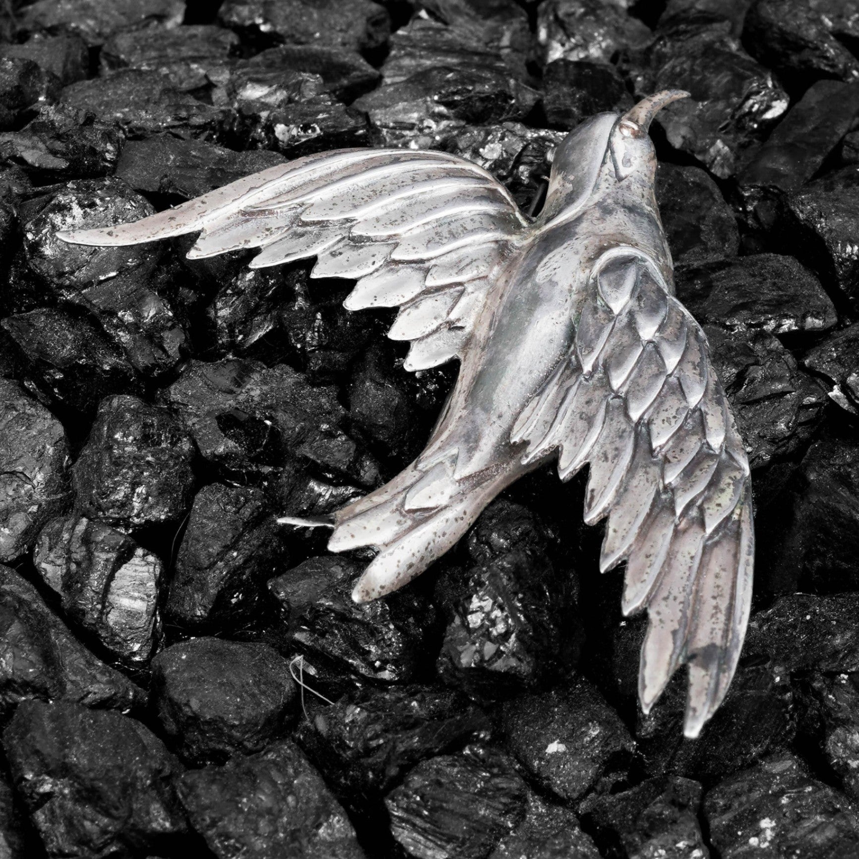 Vintage Coro Craft Sterling Silver Bird Brooch - 1940s Sculptural Flight