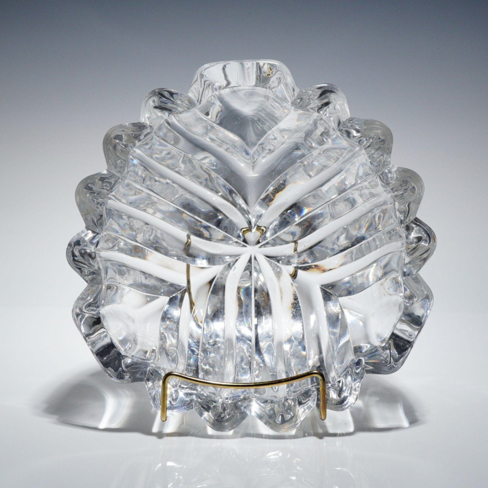 Orrefors Sweden Centerpiece Bowl Lars Hellsten Thick Crystal Swirl Ribbed 8.5"