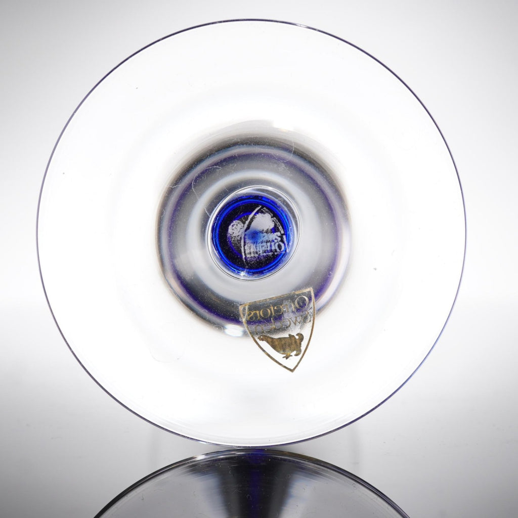 Pair Orrefors Intermezzo Blue Balance Wine Glasses Crystal Teardrop Signed 9"