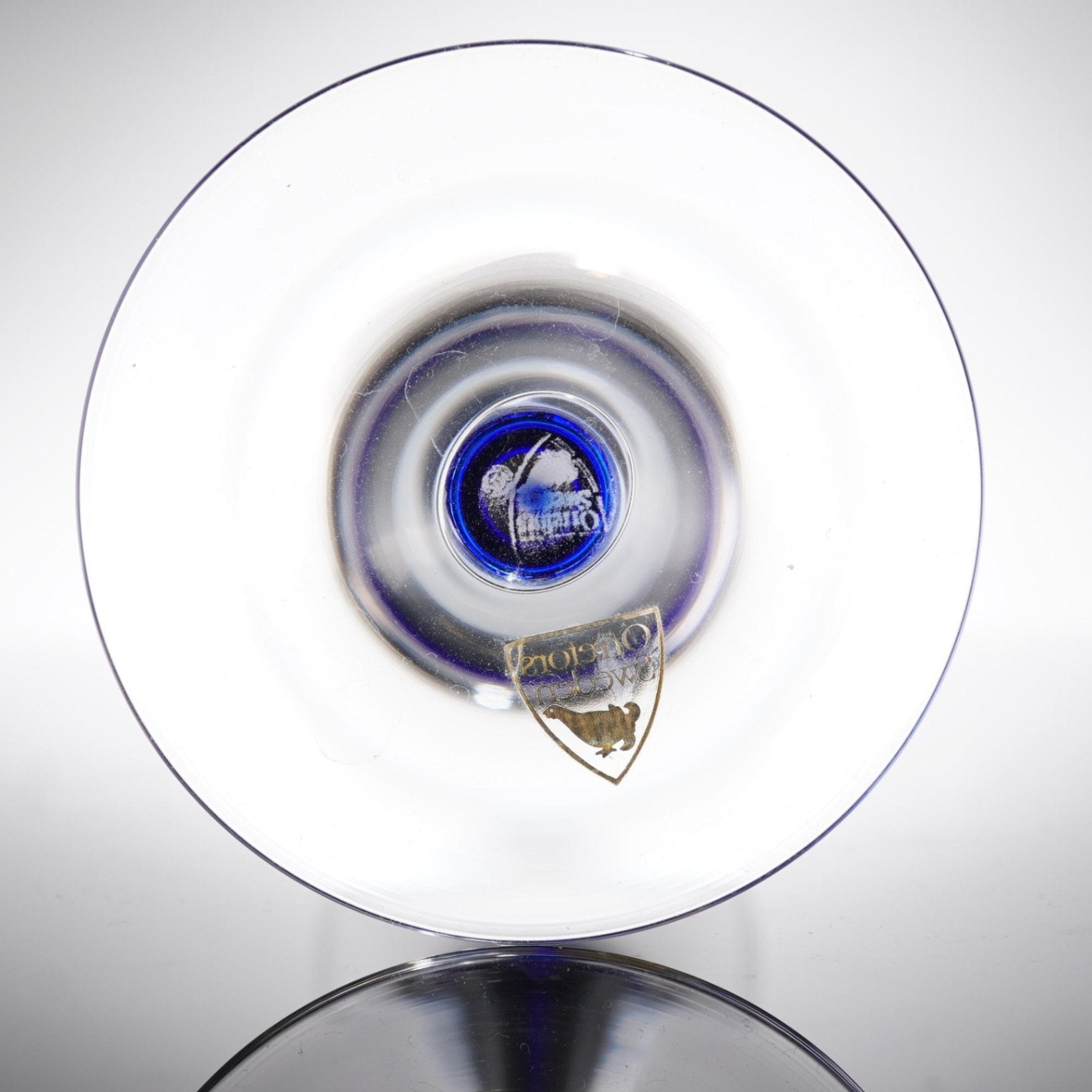 Pair Orrefors Intermezzo Blue Balance Wine Glasses Crystal Teardrop Signed 9"