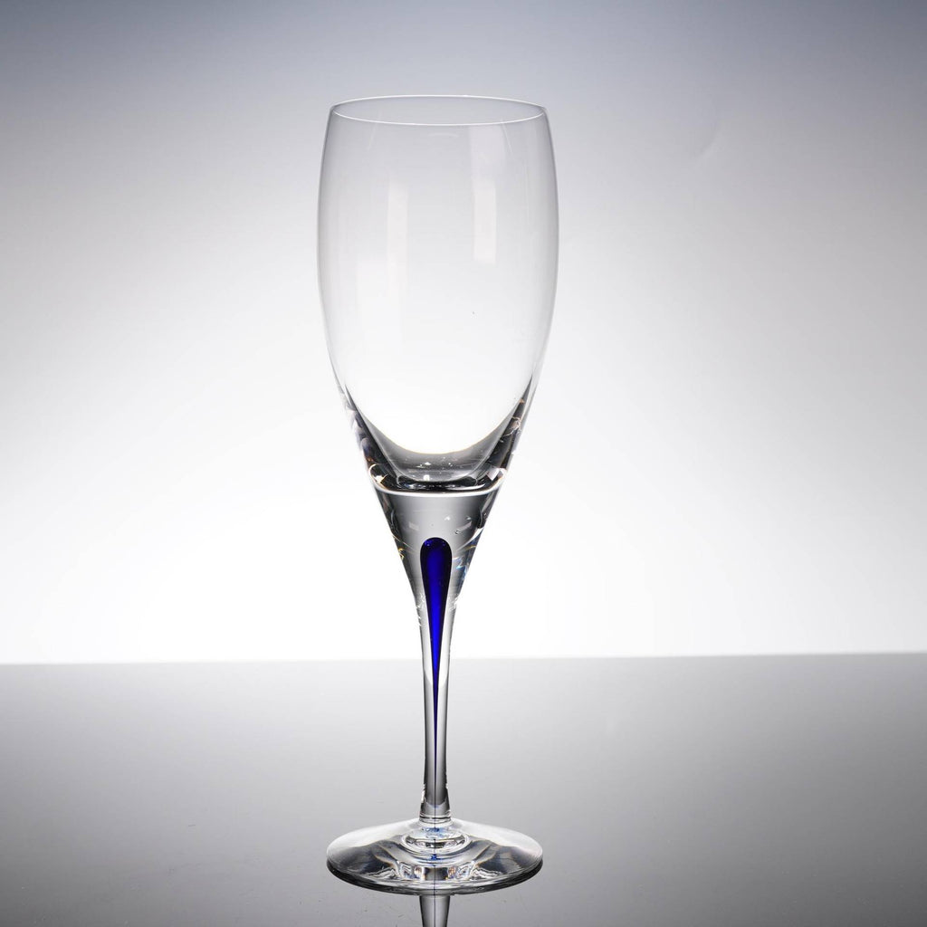 Pair Orrefors Intermezzo Blue Wine Glasses Cobalt Drop Stem Signed Sweden