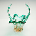 Murano Style Sommerso Art Glass Centerpiece Bowl Emerald Teal Amber 10.5" Tall