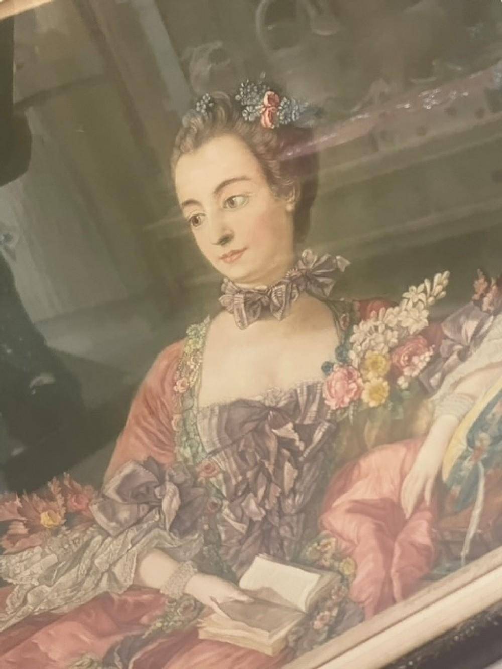 Charles Bird Signed Color Etching Madame de Pompadour after Boucher Early 1900s