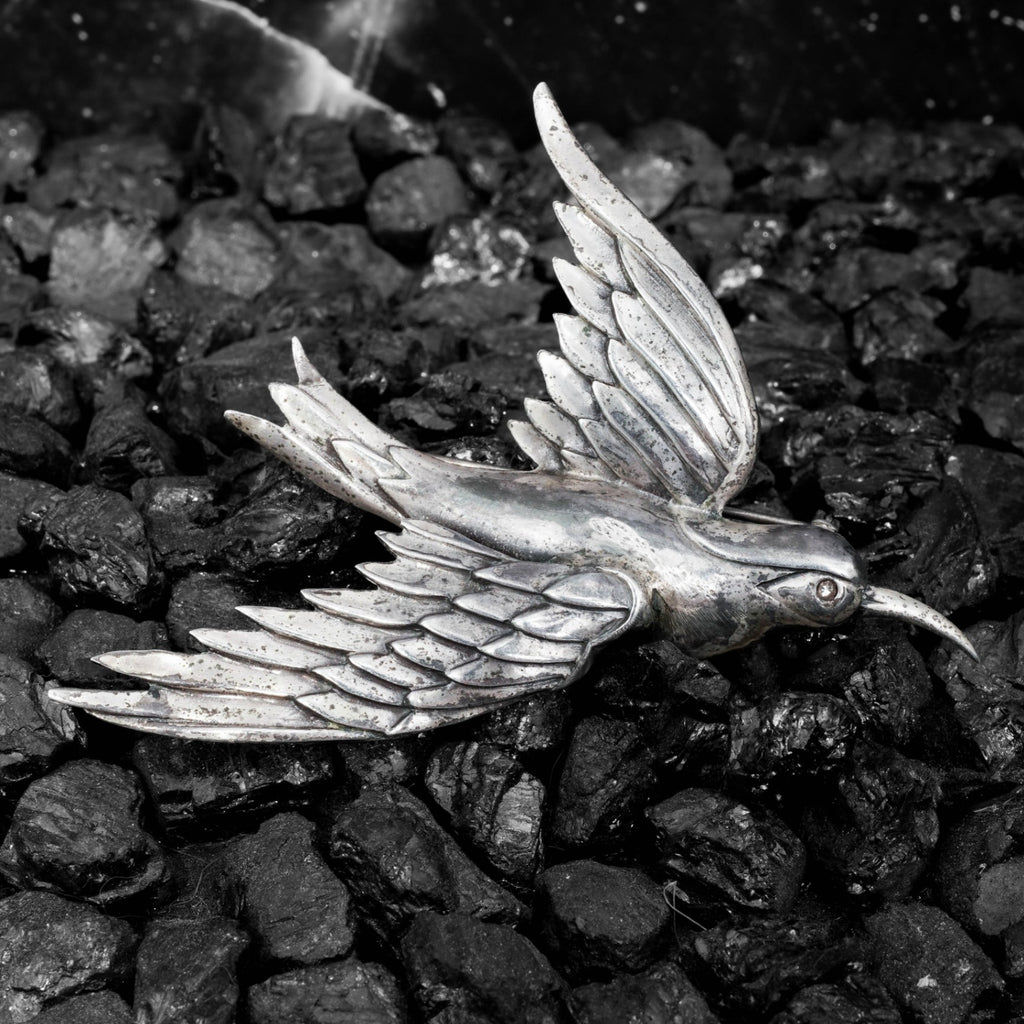 Vintage Coro Craft Sterling Silver Bird Brooch - 1940s Sculptural Flight