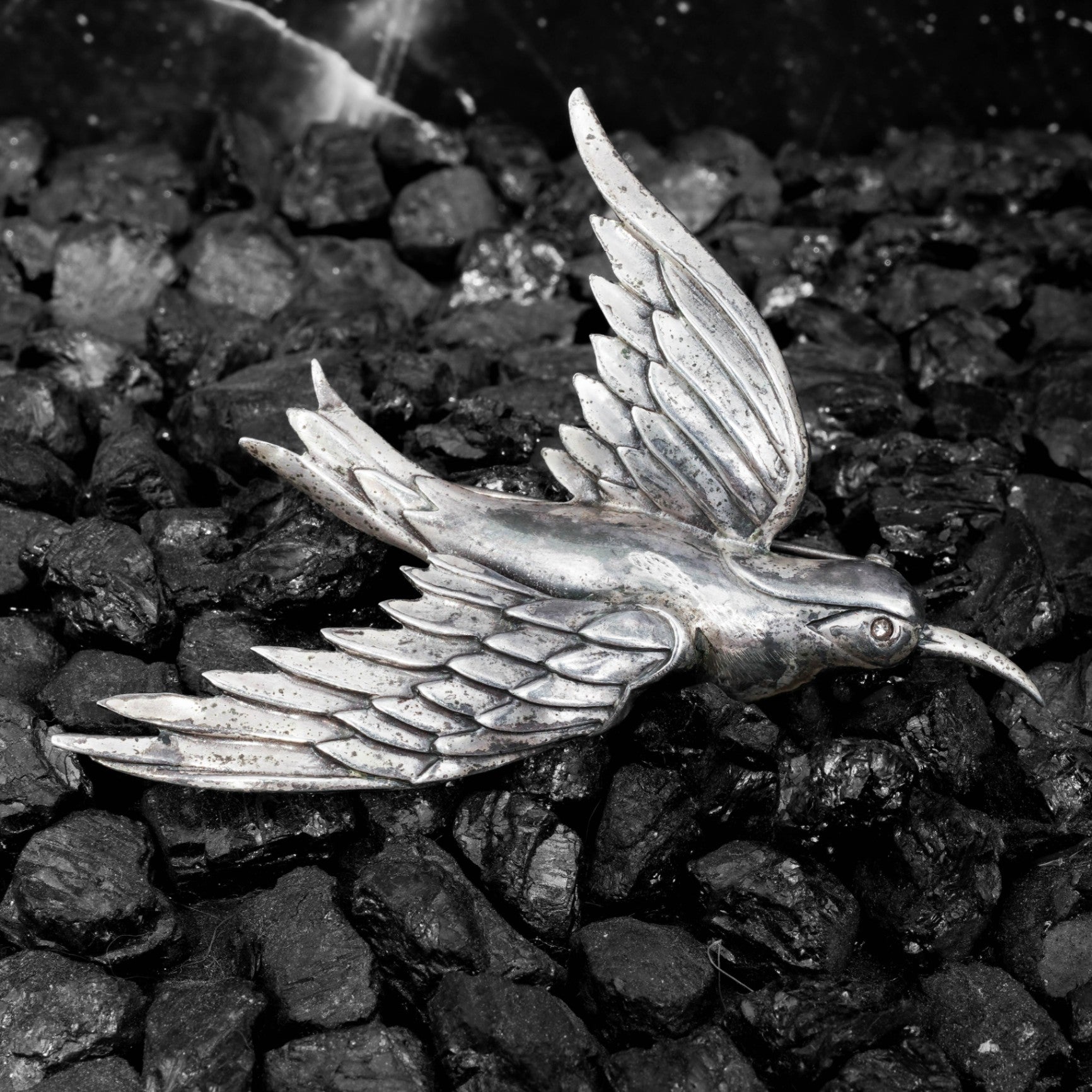 Vintage Coro Craft Sterling Silver Bird Brooch - 1940s Sculptural Flight