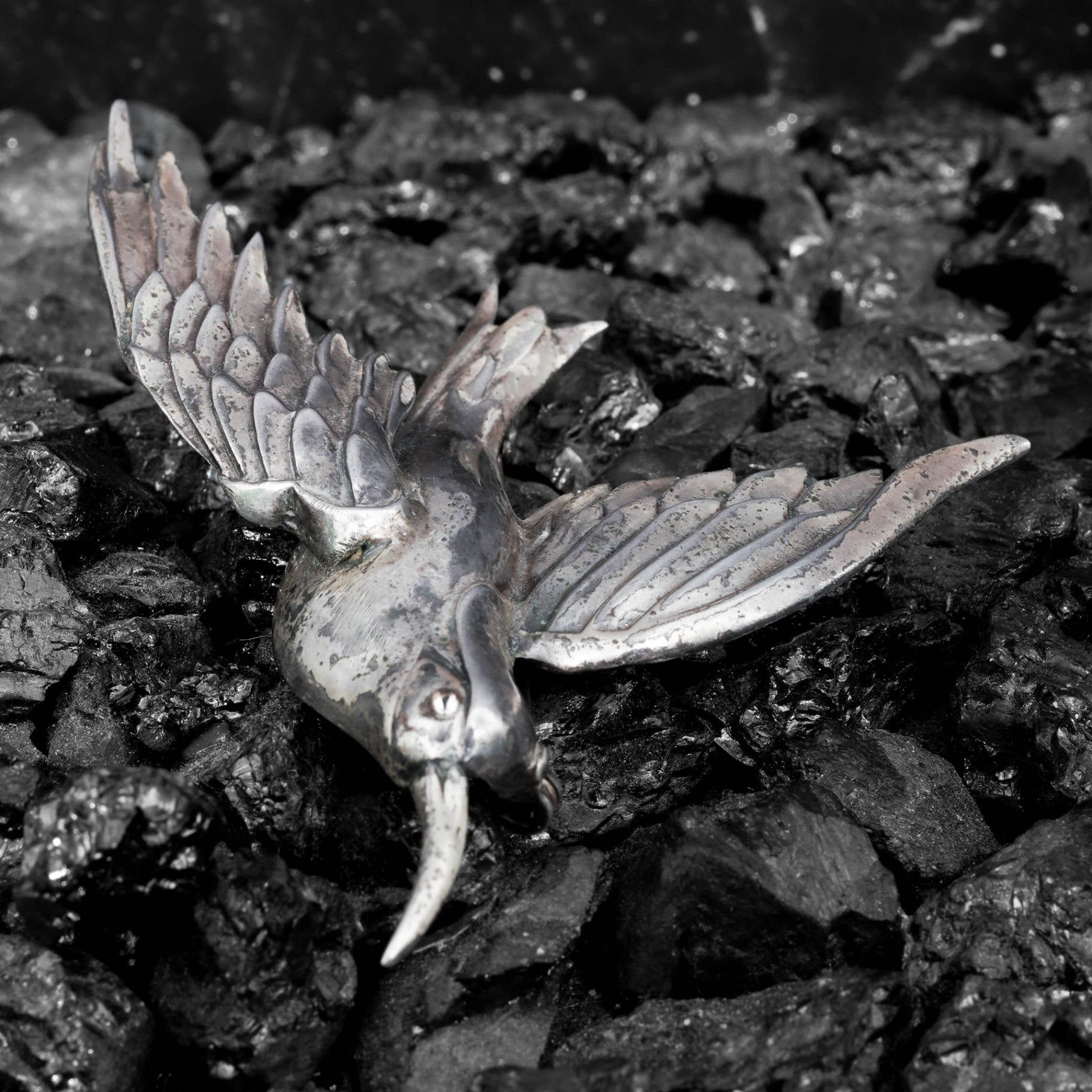 Vintage Coro Craft Sterling Silver Bird Brooch - 1940s Sculptural Flight