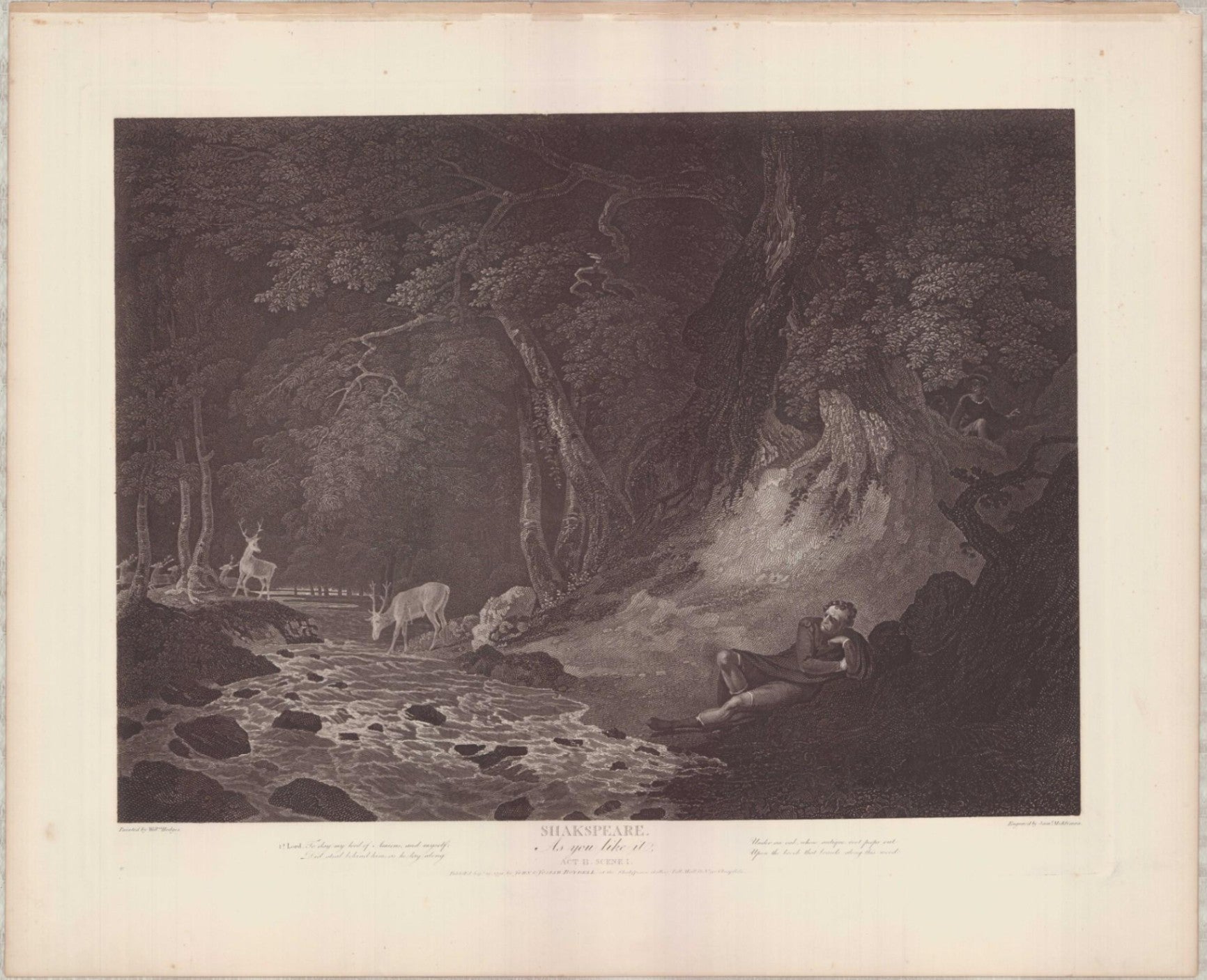 Large 1791 Boydell Shakespeare Folio Engraving - As You Like It (Act II, Sc 1)