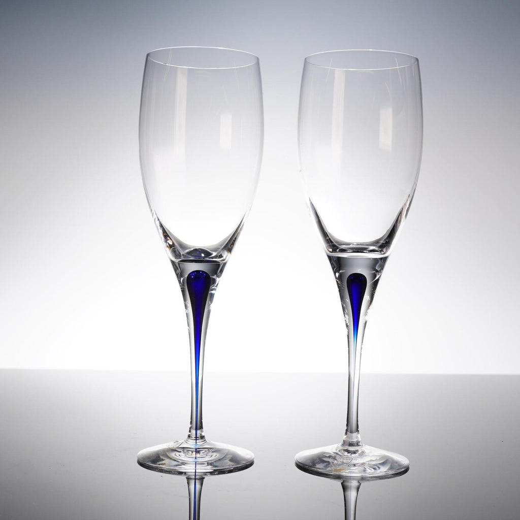 Pair Orrefors Intermezzo Blue Balance Wine Glasses Crystal Teardrop Signed 9"