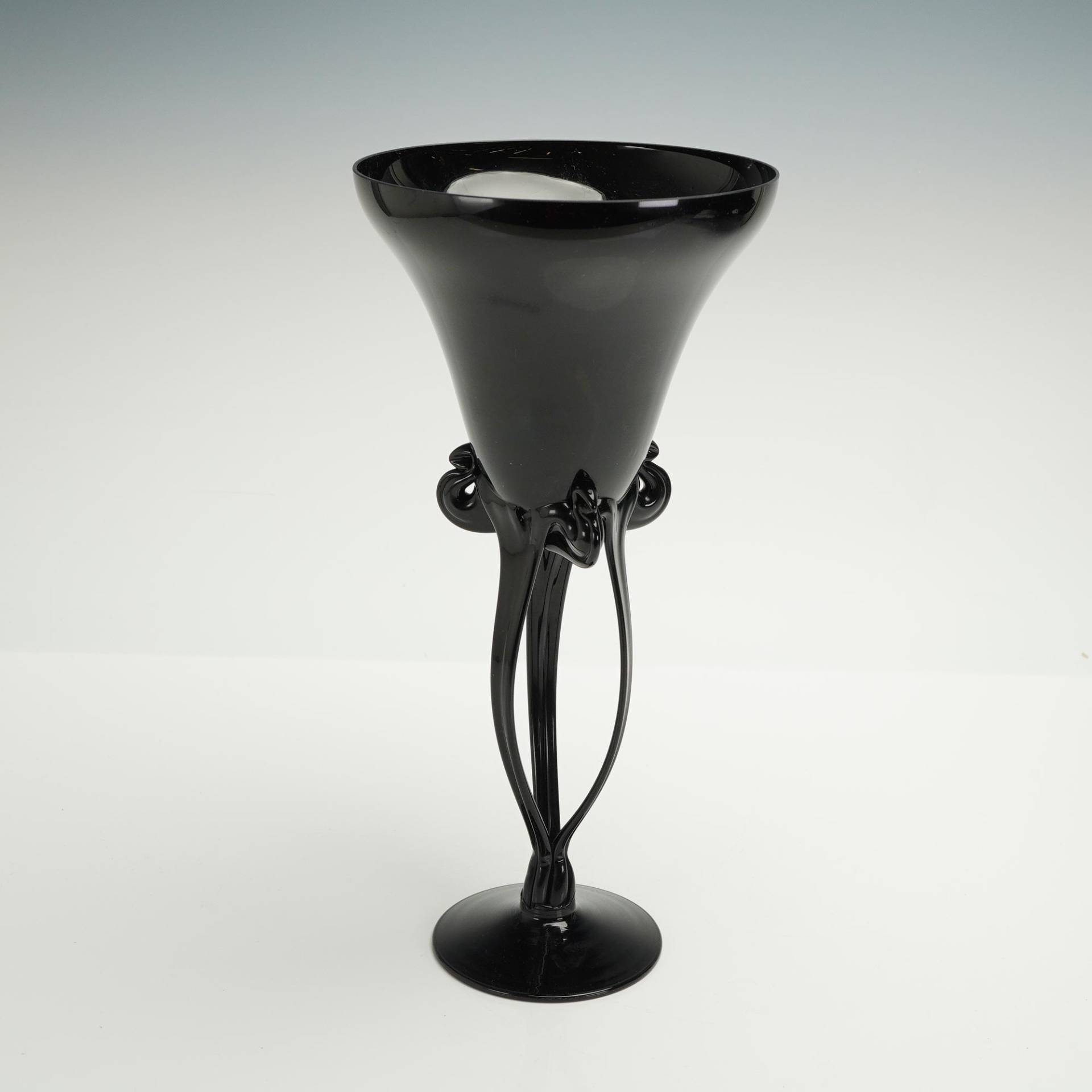 Makora Krosno Black Glass Vase Art Nouveau Style 13" Tall Polish Hand Made