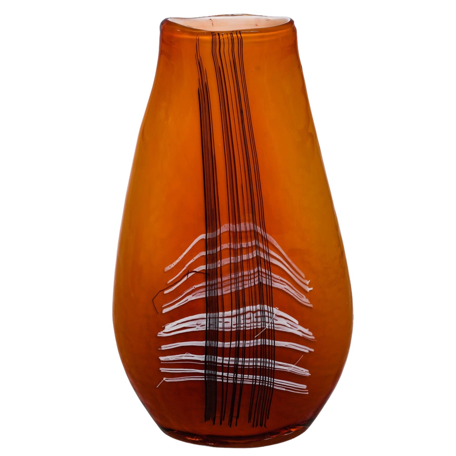 Set of 2 Studio Art Glass Vases Abstract Orange Burgundy Amber 10.5" 12.5"