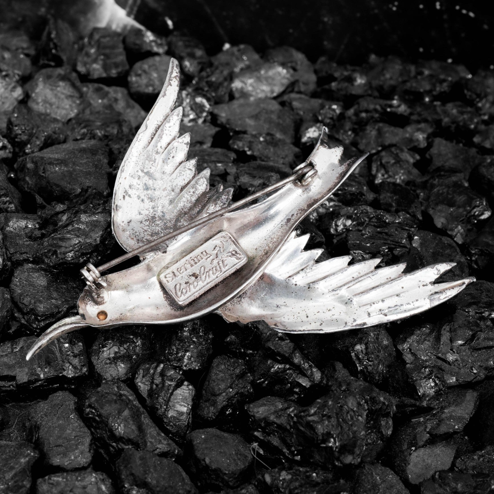 Vintage Coro Craft Sterling Silver Bird Brooch - 1940s Sculptural Flight