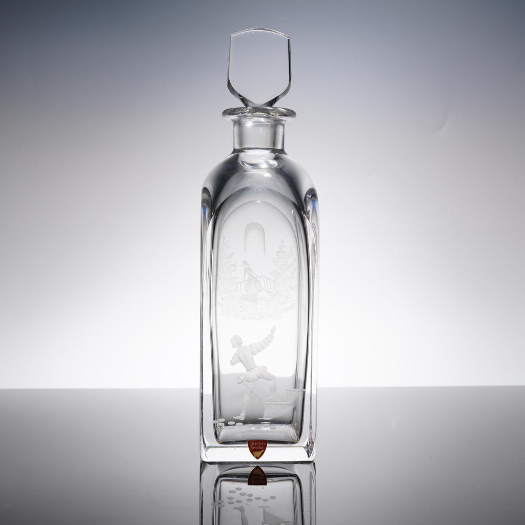 Orrefors Nils Landberg Romeo & Juliet Crystal Decanter Intaglio Signed CHIPPED