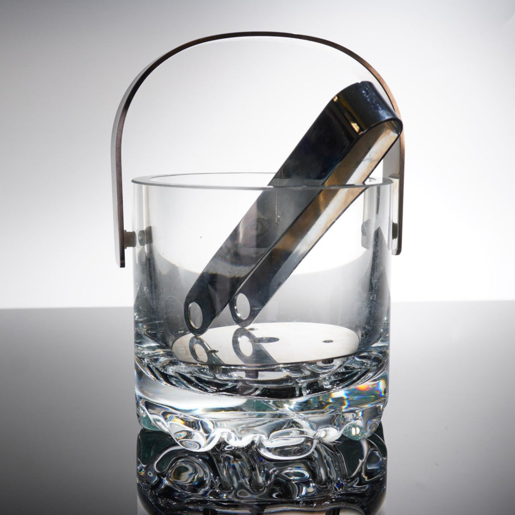 Orrefors Erik Crystal Ice Bucket Set Tongs & Drainer Olle Alberius Sweden Signed