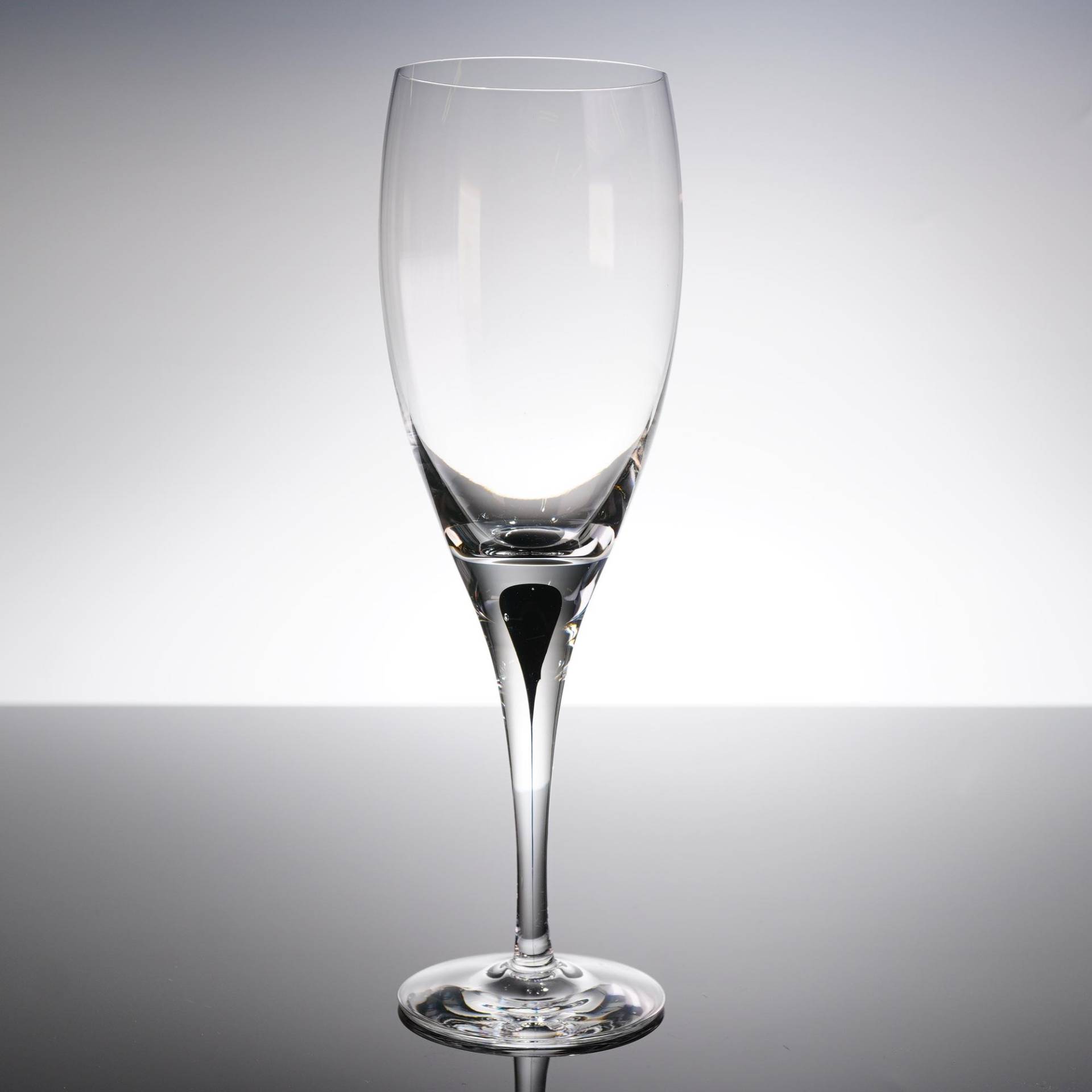 Pair Orrefors Intermezzo Black Champagne Flutes Crystal Erika Lagerbielke Signed