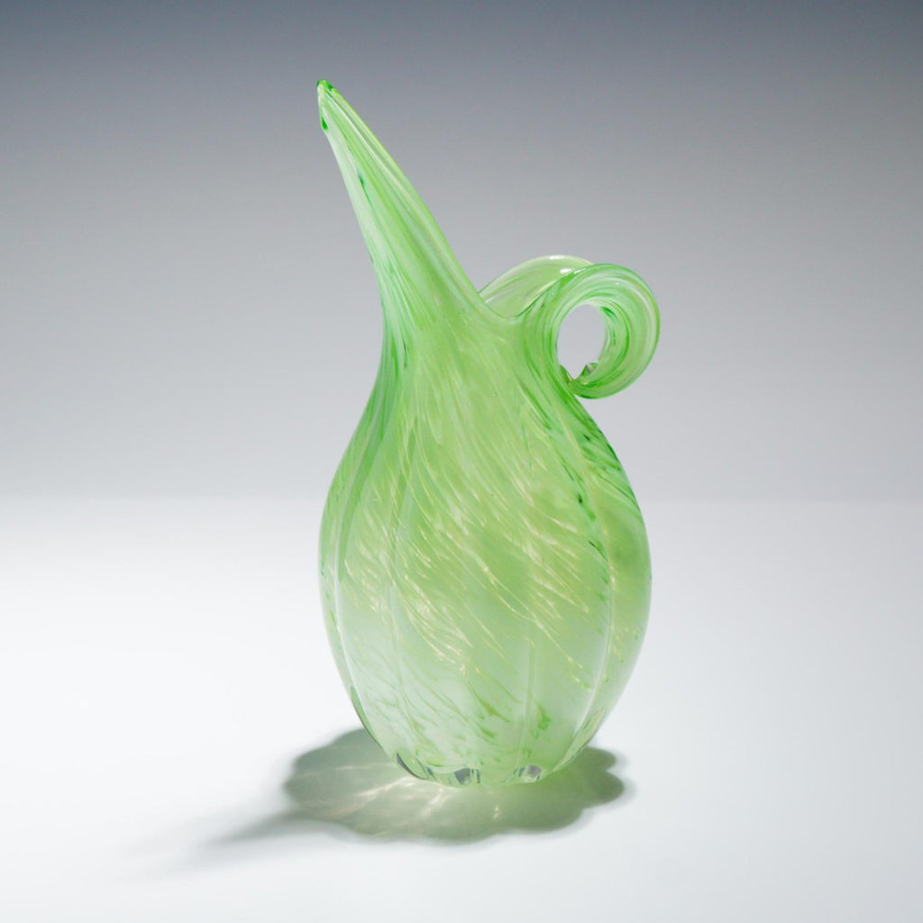 4pc Green Art Glass Vessel Set Mid-Century Style Sommerso Ewer Bowl Vase MCM