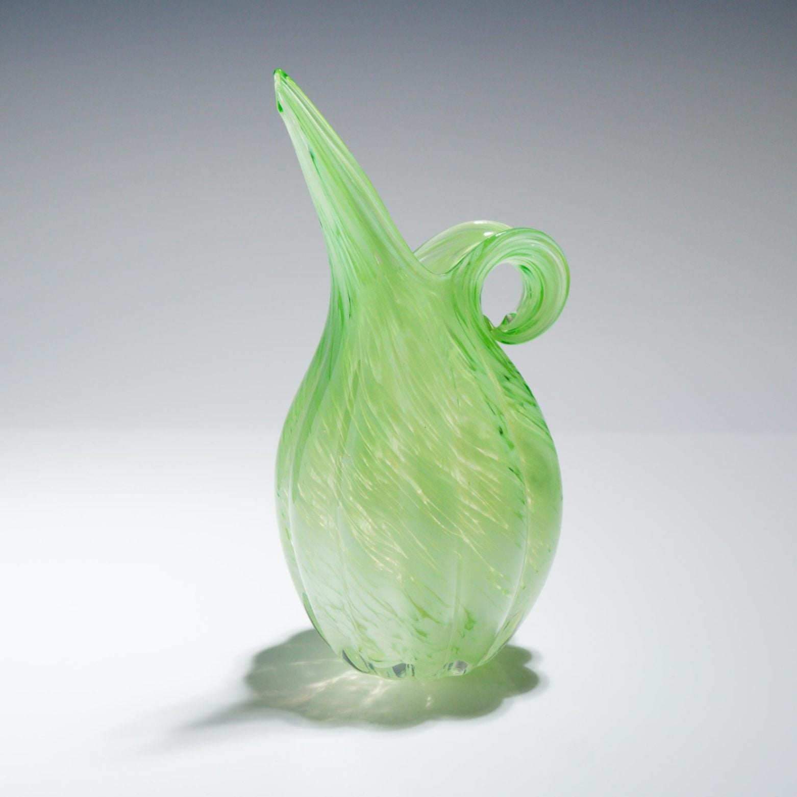 4pc Green Art Glass Vessel Set Mid-Century Style Sommerso Ewer Bowl Vase MCM
