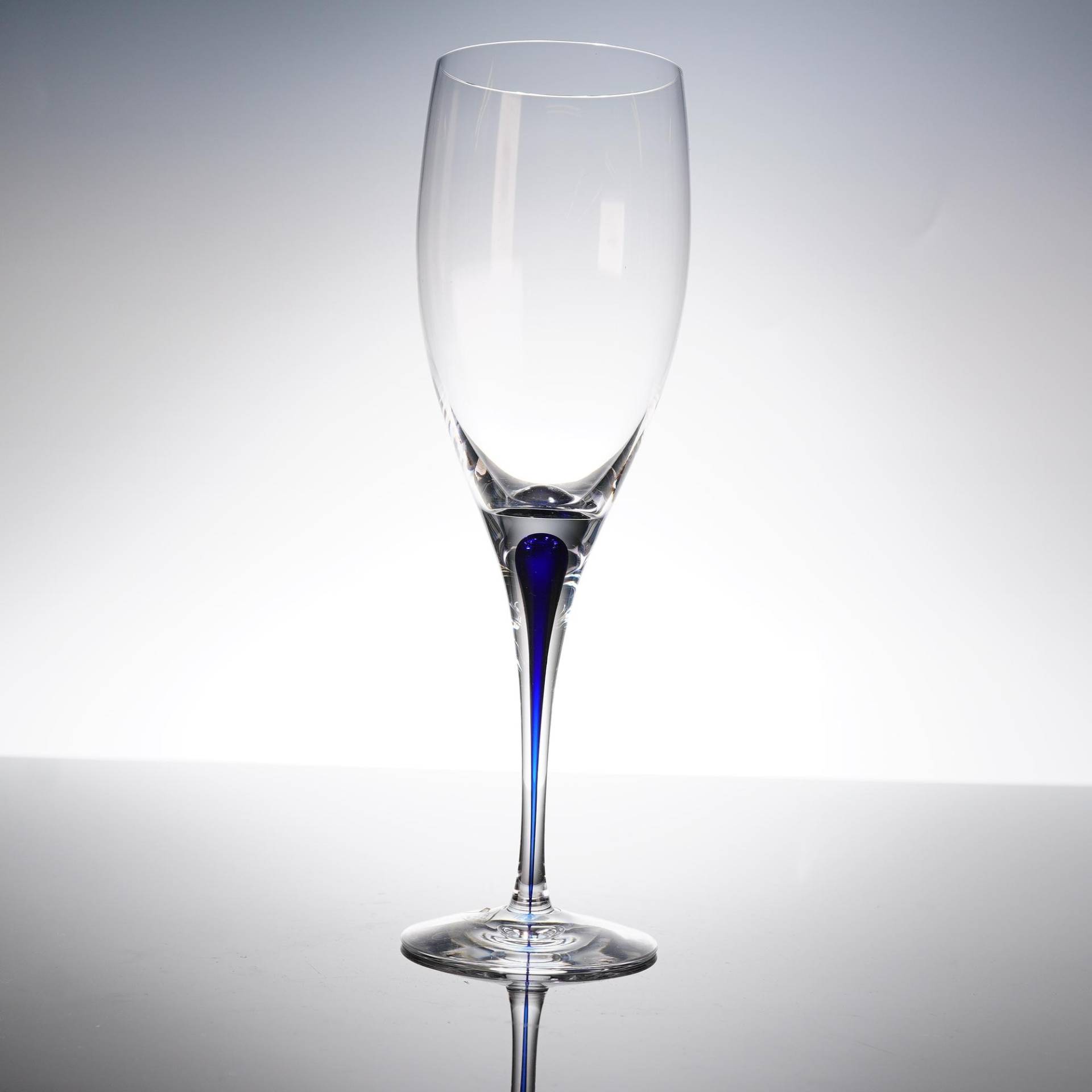 Pair Orrefors Intermezzo Blue Balance Wine Glasses Crystal Teardrop Signed 9"
