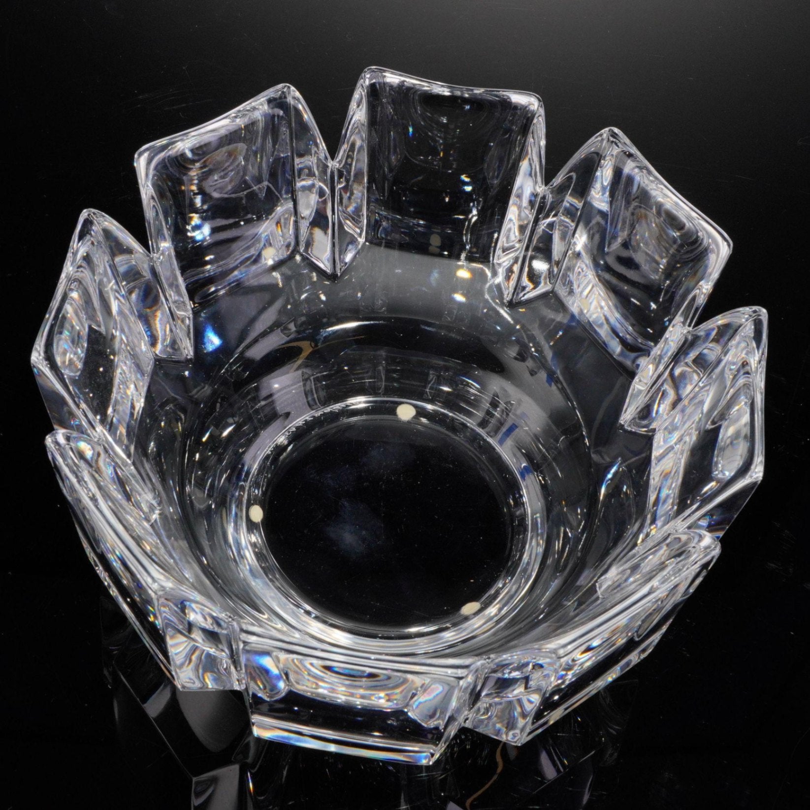 Orrefors Corona Crystal Bowl Lars Hellsten 9" Heavy Lobe Star Cut Swedish Glass