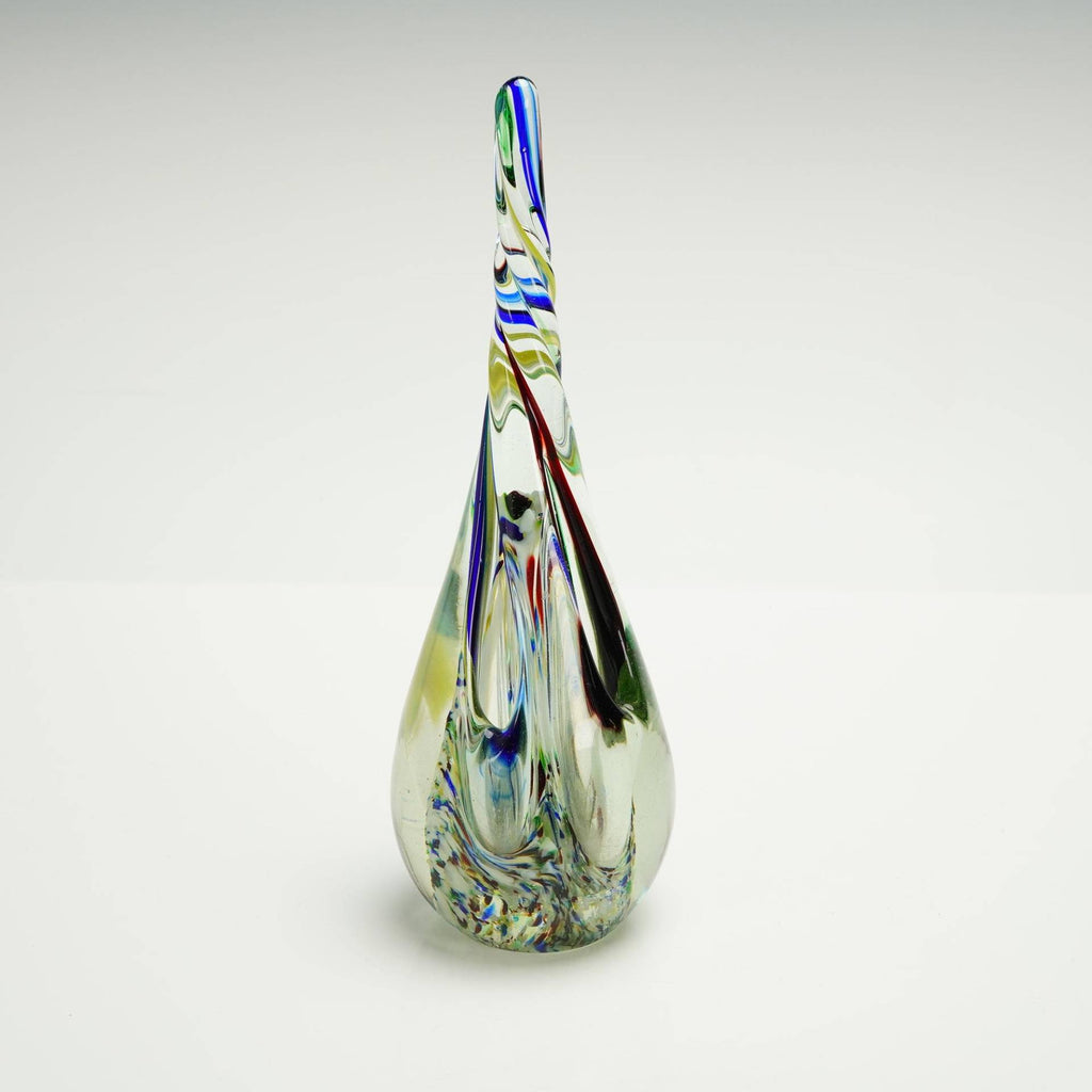 Art Glass 10" Twist Vase Polychrome Cane Swirls Elongated Teardrop Murano Style