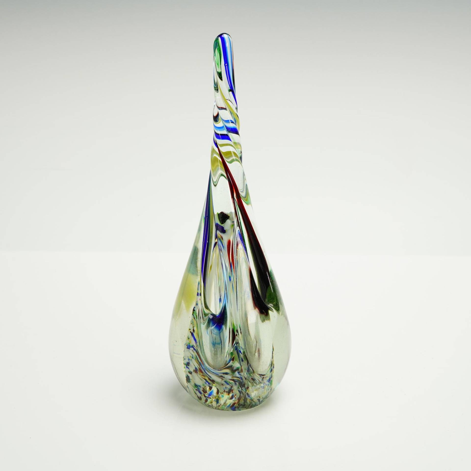 Art Glass 10" Twist Vase Polychrome Cane Swirls Elongated Teardrop Murano Style