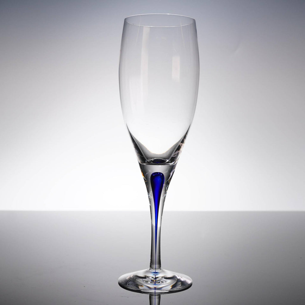Pair Orrefors Intermezzo Champagne Flutes 2 Black Teardrop Signed 9"