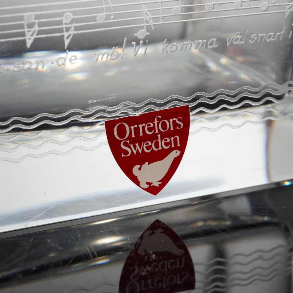 Orrefors Sweden Crystal Decanter Etched Sailing Ship Music Allegretto Signed 8.5"