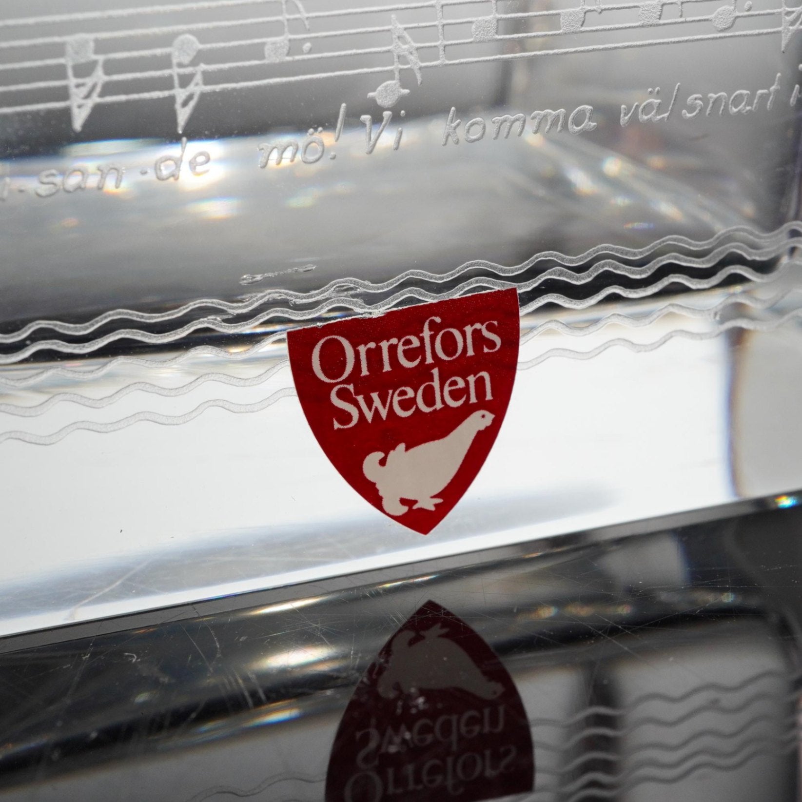 Orrefors Sweden Crystal Decanter Etched Sailing Ship Music Allegretto Signed 8.5"