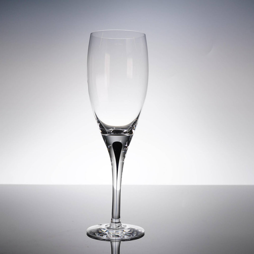 Pair Orrefors Intermezzo Champagne Flutes 2 Black Teardrop Signed 9"