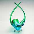 MCM Art Glass Centerpiece Antler Heart Loop Vase Turquoise Emerald Green 14"