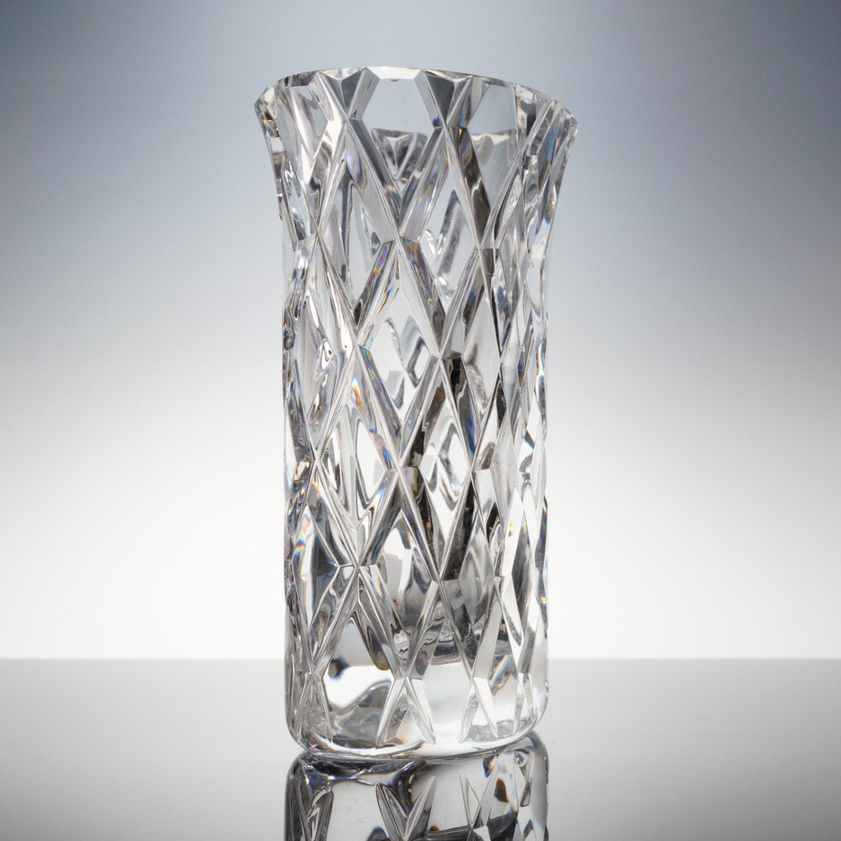 Orrefors Sofiero Crystal Cylinder Vase 9.5" Gunnar Cyren Sweden Unsigned Large