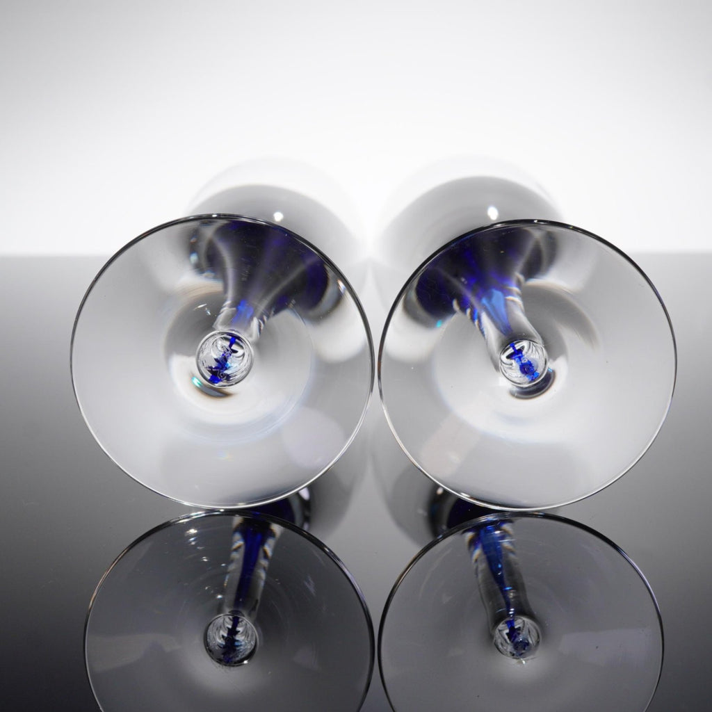 Pair Orrefors Intermezzo Blue Champagne Flutes Crystal Teardrop Signed 8.75"