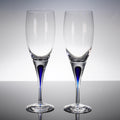 Pair Orrefors Intermezzo Blue Champagne Flutes Crystal Teardrop Signed 8.75"