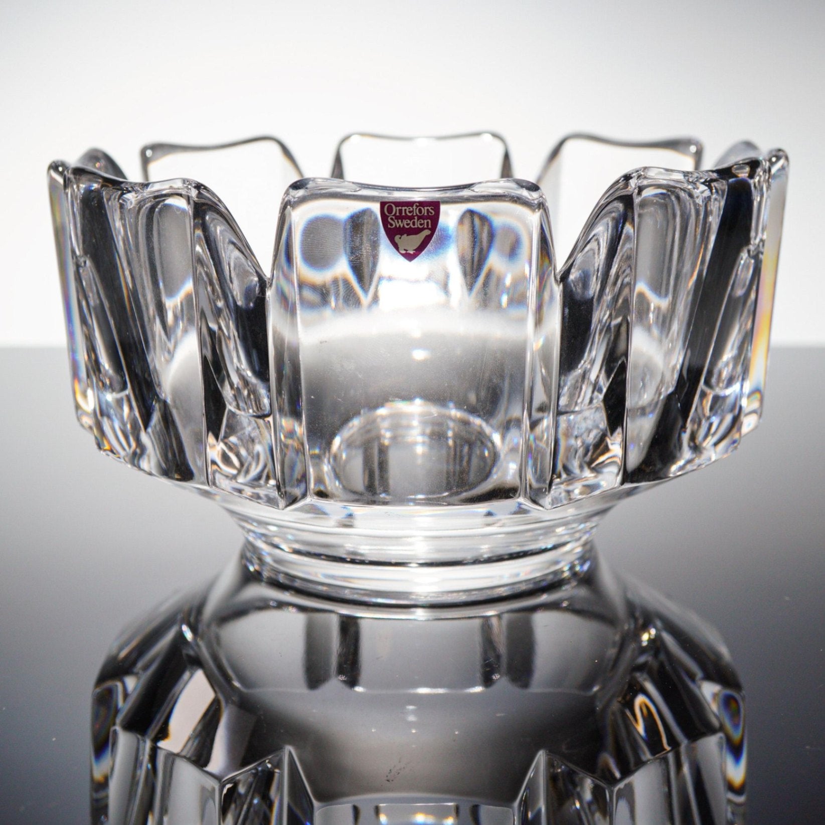 Orrefors Corona Crystal Bowl Lars Hellsten LH 3841-21 Signed Swedish Art Glass