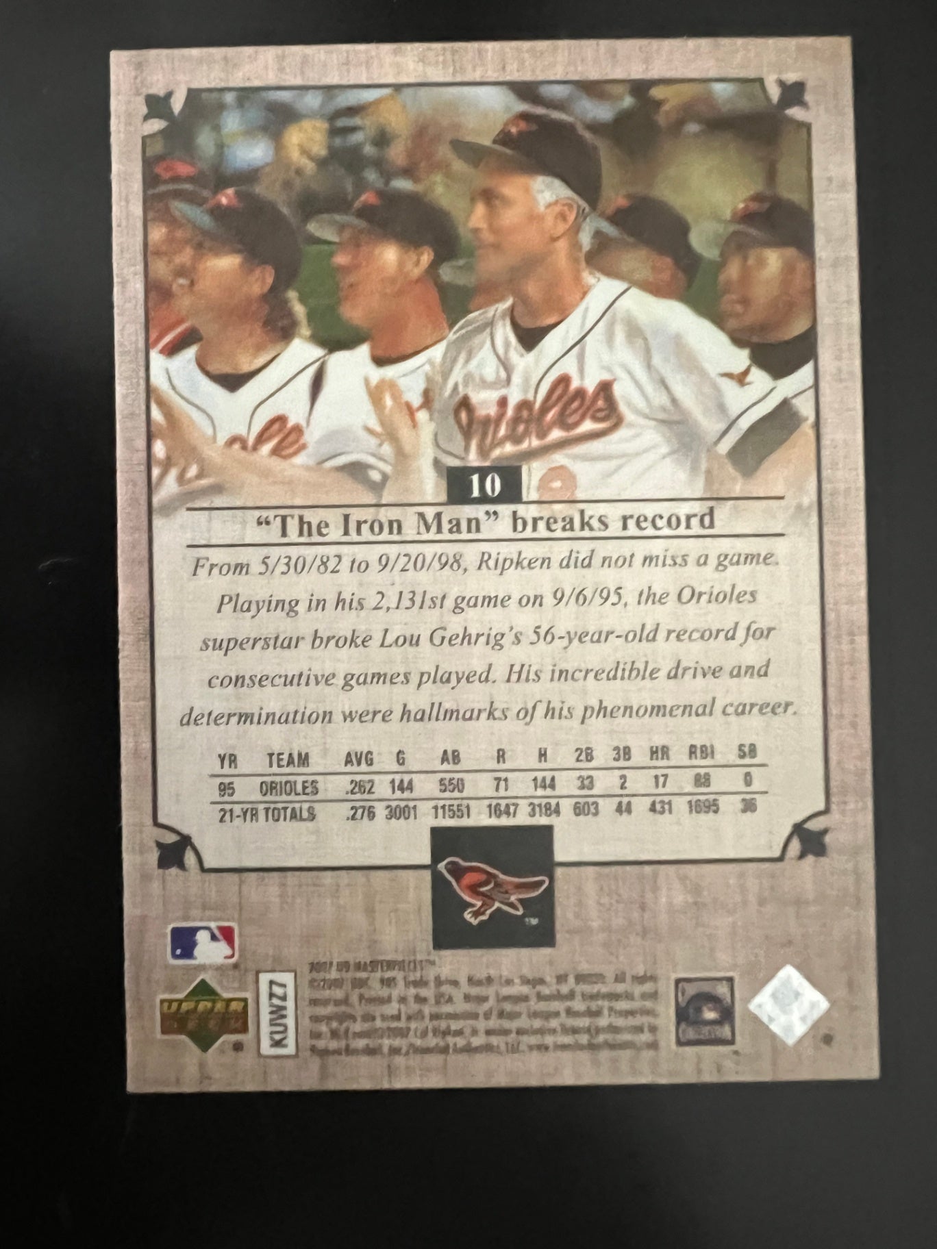 2007 Upper Deck Masterpieces #10 Cal Ripken Jr. Baltimore Orioles HOF Painting