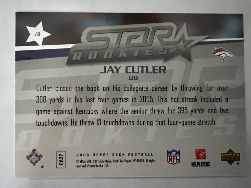 2006 Upper Deck #210 Jay Cutler Denver Broncos RC Rookie Card Star Rookies
