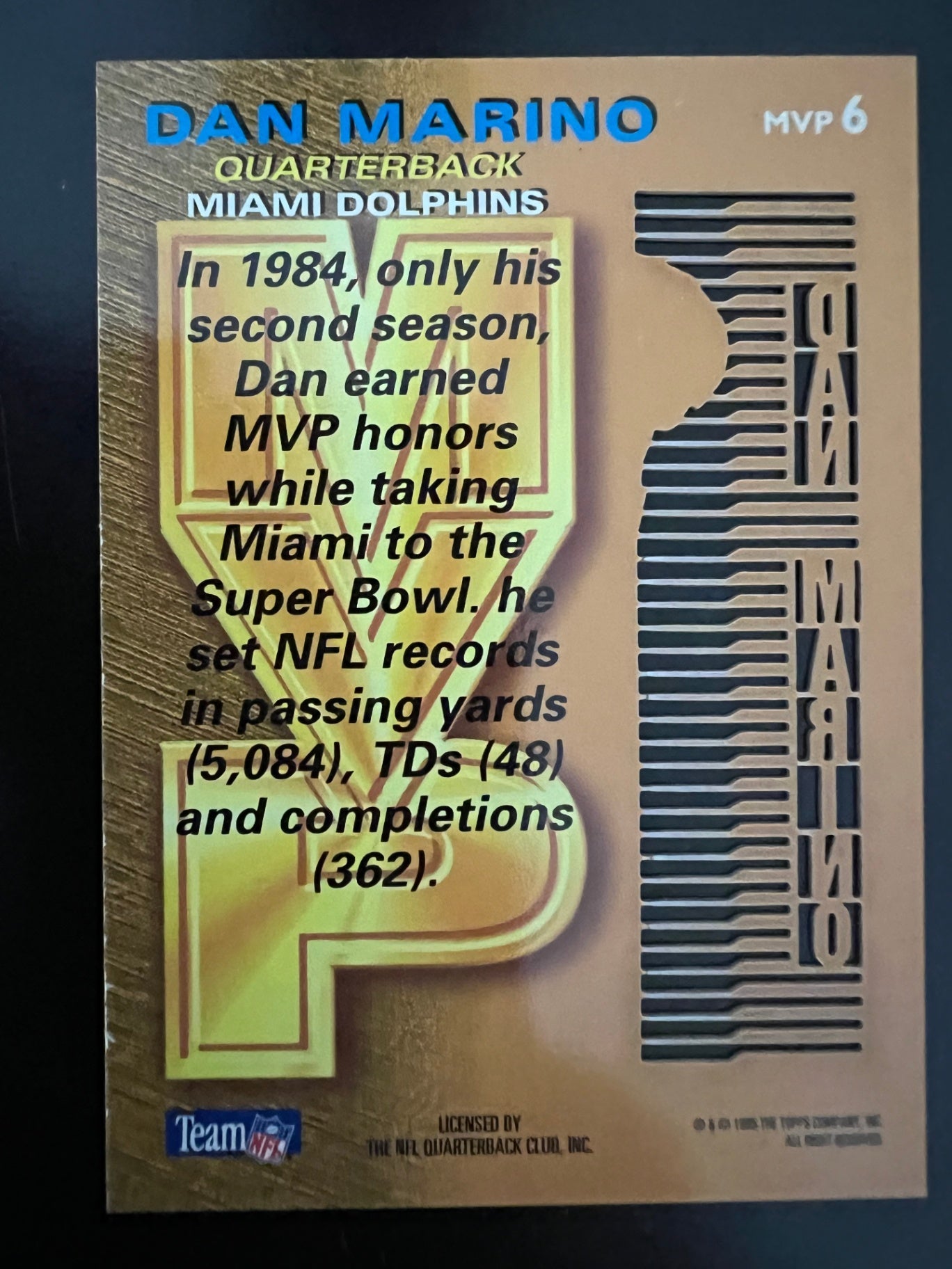 1998 Topps Gold Label #6 Dan Marino Miami Dolphins HOF Football Card Class 1