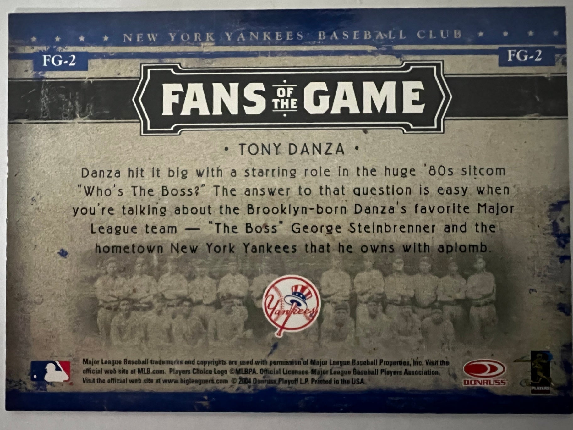 2005 Leaf Fans of the Game Tony Danza #FG-2 New York Yankees Insert Card