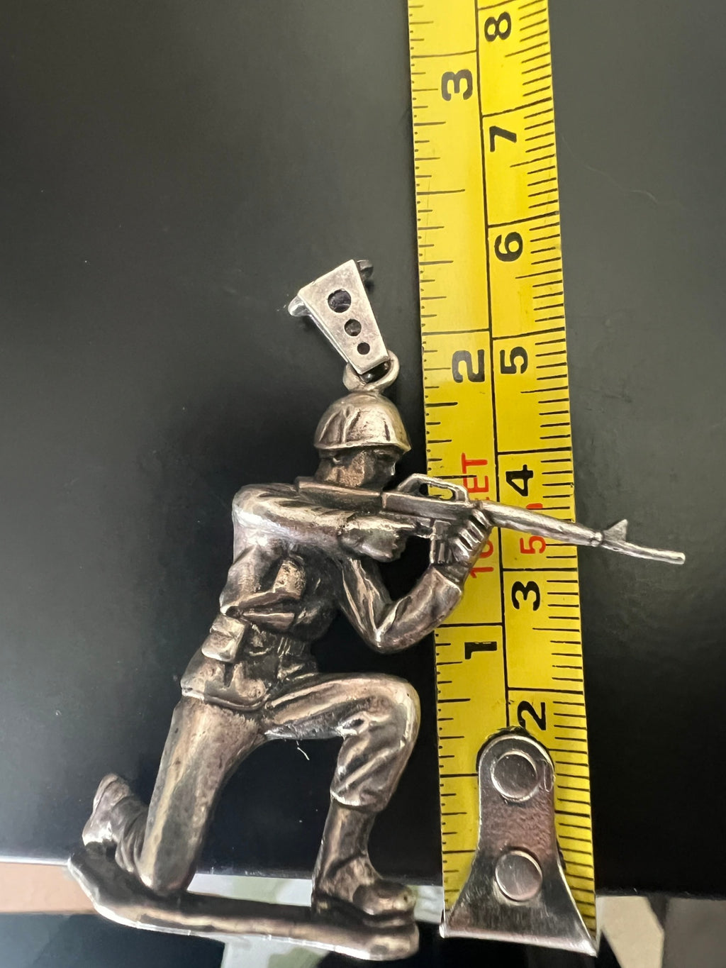 Large 34g Sterling Silver Army Soldier Pendant Charging Bayonet .925 WWII Style