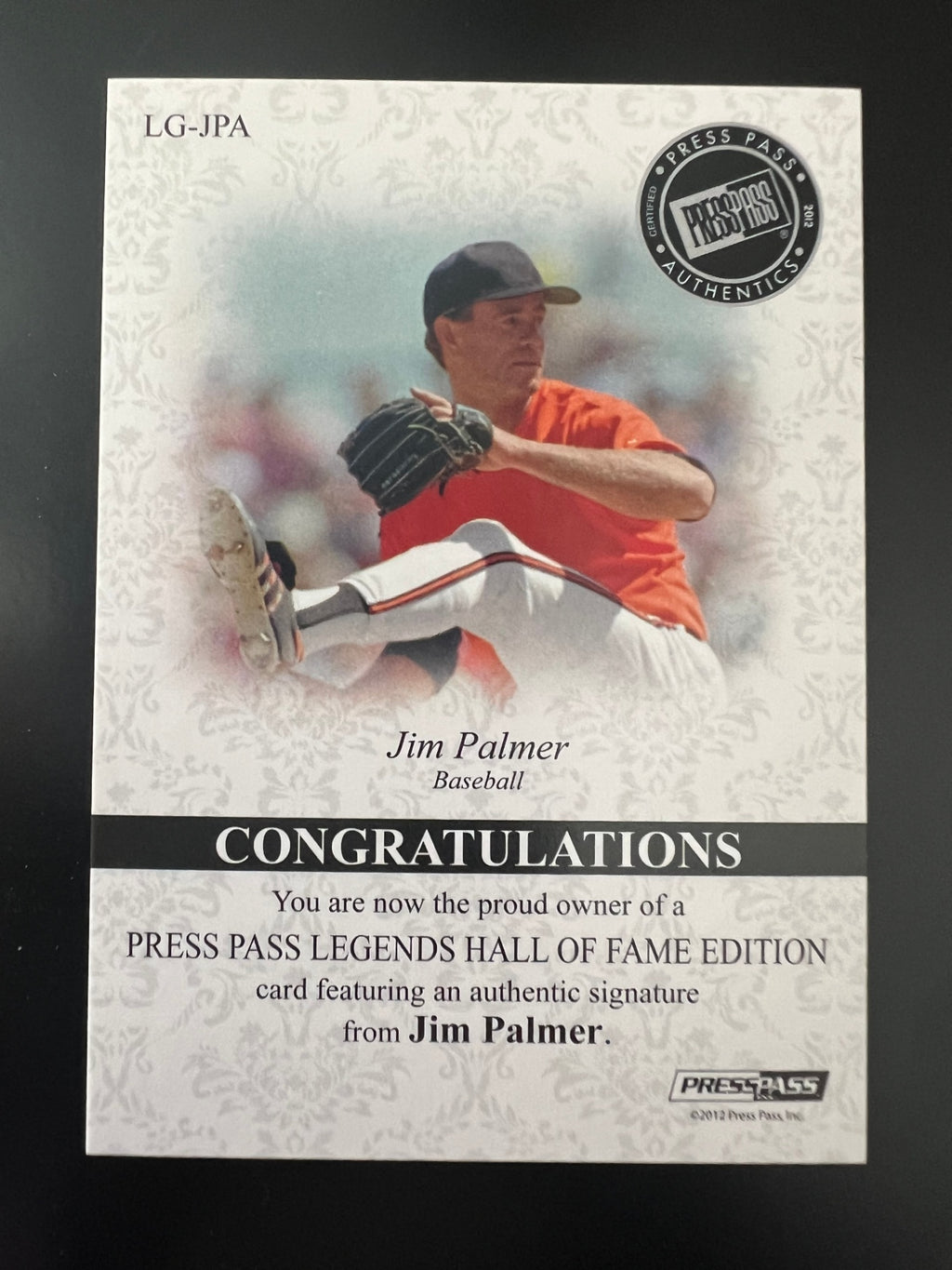 2012 Press Pass Legends HOF Jim Palmer ON-CARD AUTO Silver /75 Orioles #LG-JPA
