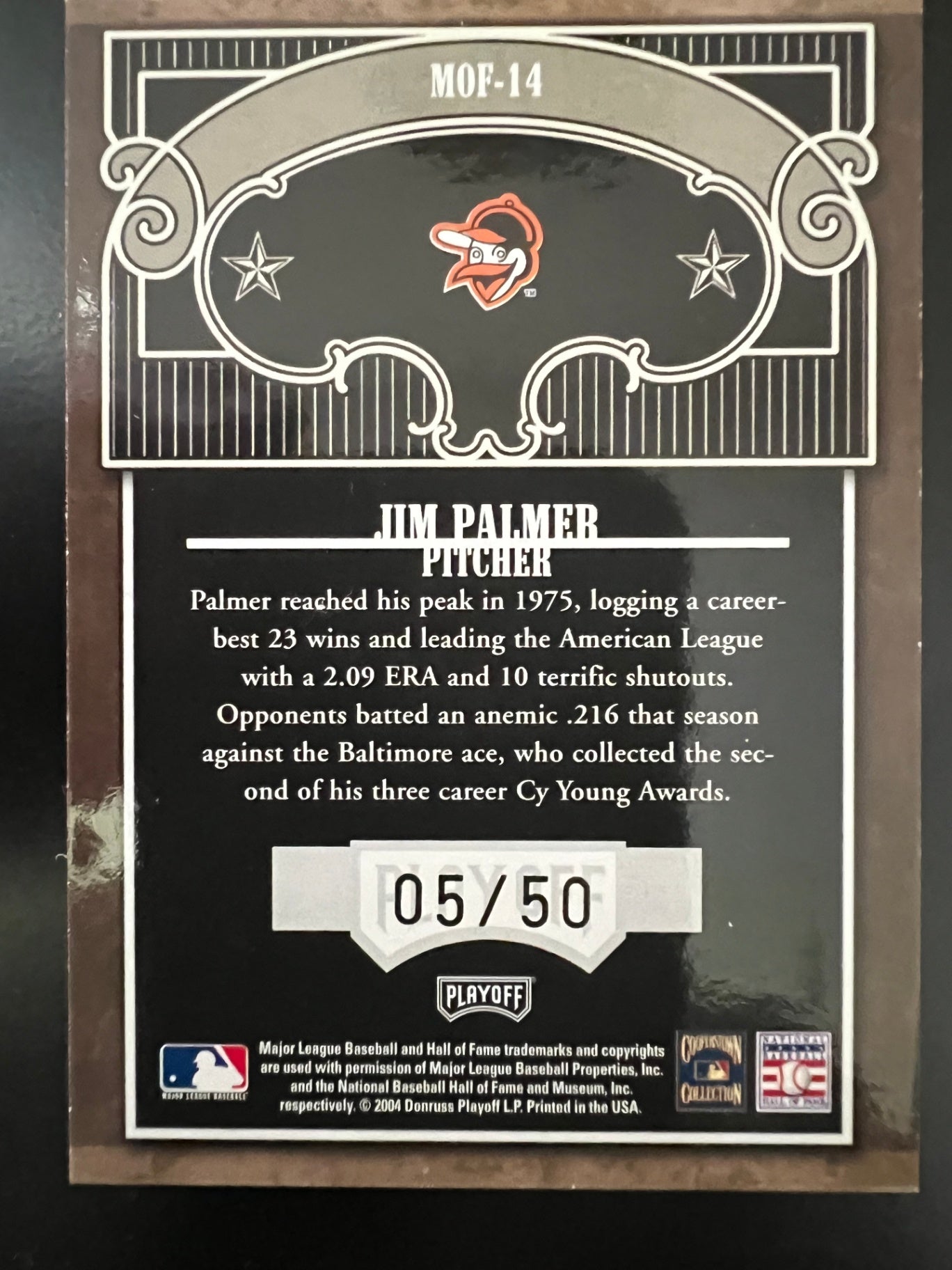 2004 Playoff Absolute Jim Palmer Marks of Fame AUTO /50 #MOF-14 Orioles HOF Sig