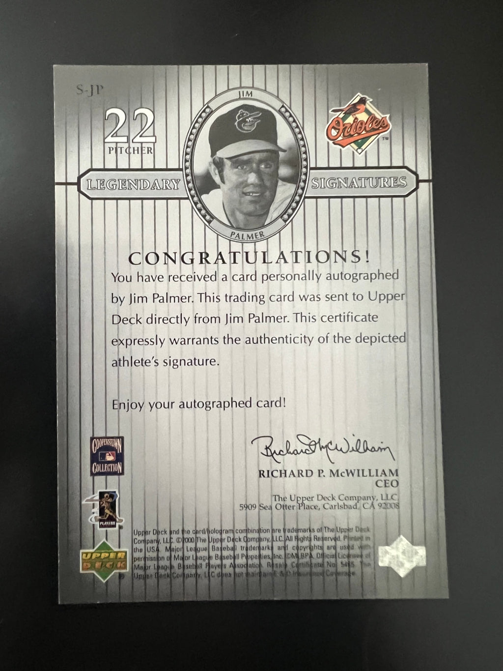 2000 Upper Deck Legends Jim Palmer Auto